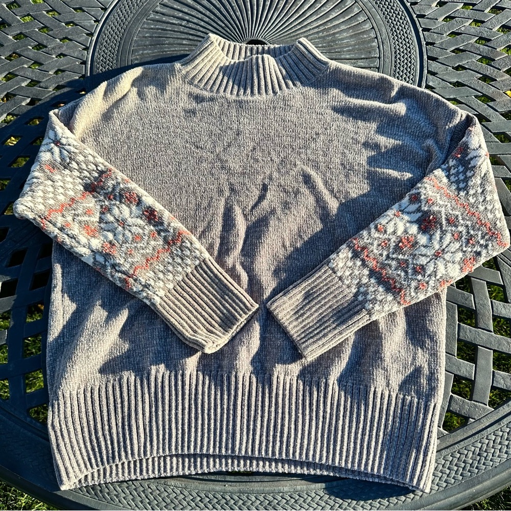 Christian Siriano New York Super Soft Chenille Knit Gray Mock Neck Sweater